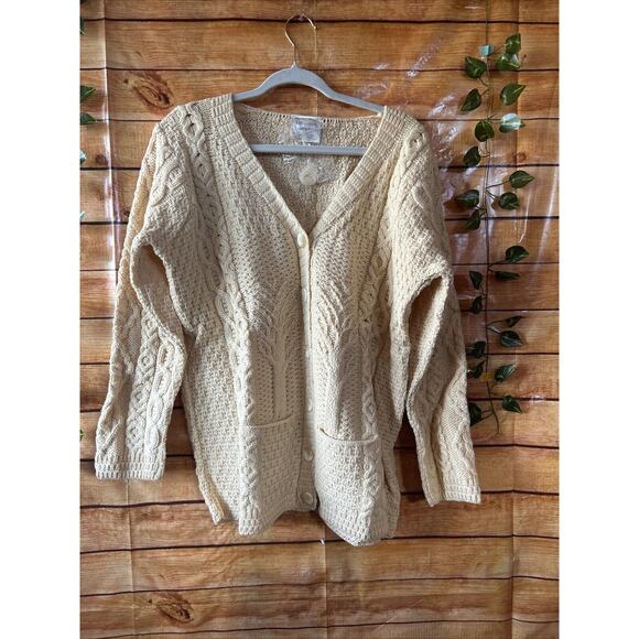 Kilronan Merino Wool Tree of Life Button Front Cardigan In Yellow Sz XL - Picture 2 of 6